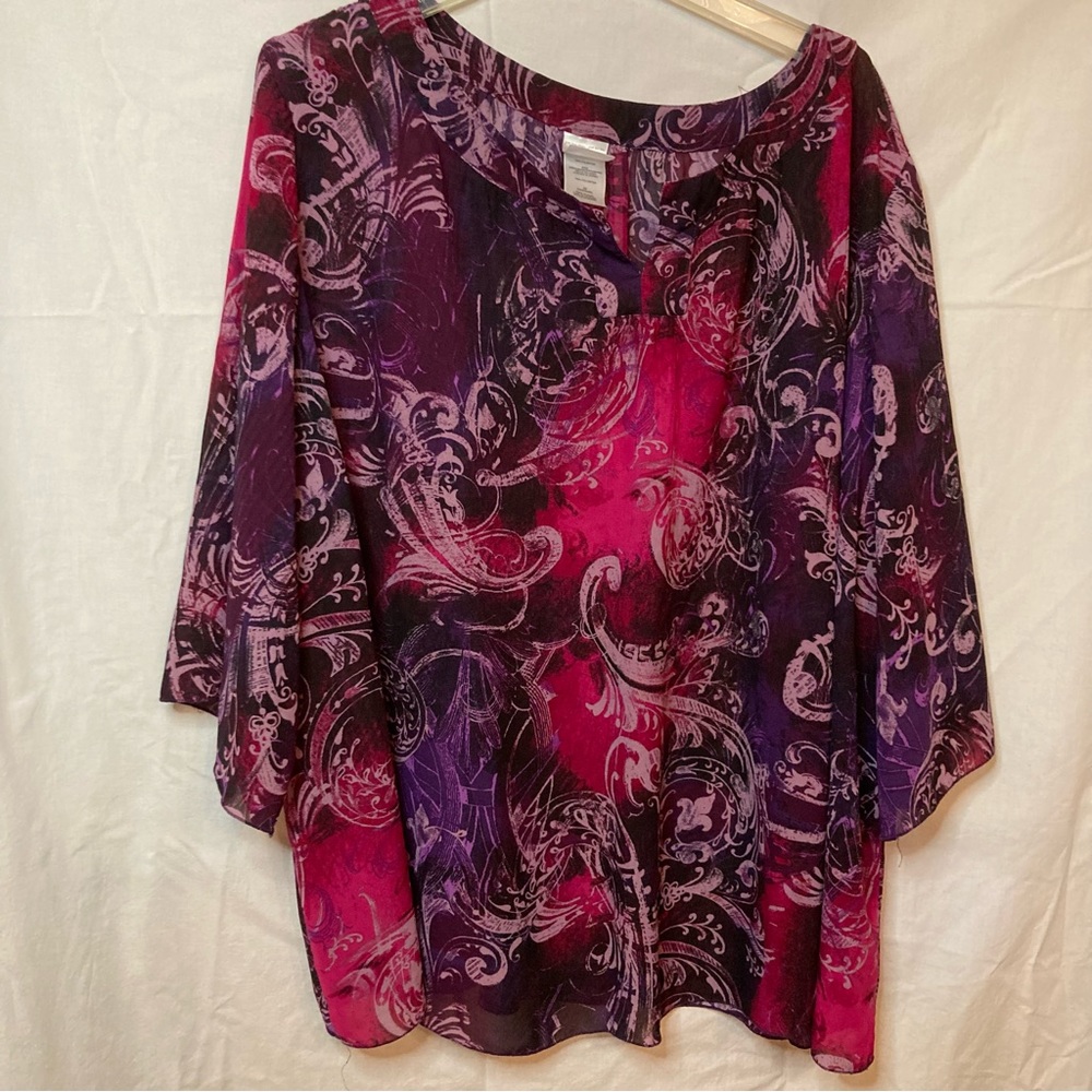 JMS Just My Size Paisley Half Sleeve Womens Size 3X 22/24W Fuschia Purple